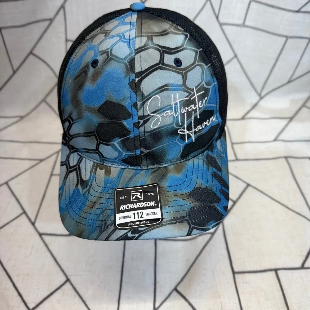 Richardson 112 Trucker Hat OSFM Blue Camo Saltwater Haven Snapback Mesh‎ Cap